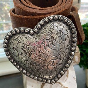 Embossed Silver Heart Belt